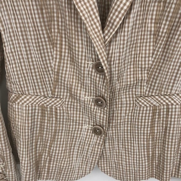 CAbi Ginger Snap Tan and White Check Lightweight Blazer Style Button Jacket Sz S - Picture 4 of 12